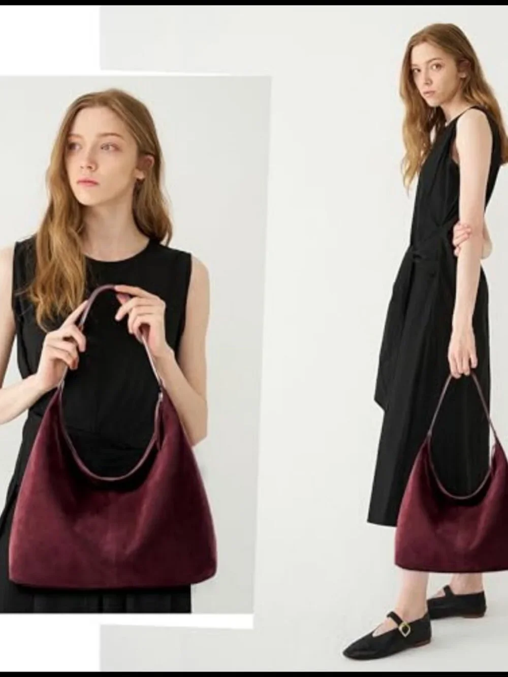 Slouchy Hobo Tote Bag Vegan Leather Zipper Shoulder Handbag